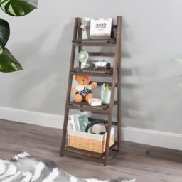 Pirlo Plush 4 Tier Free Standing Ladder Shelf Wooden Plant Stand in Brown - thumbnail 2
