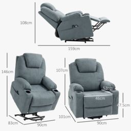 HOMCOM Riser & Recliner Chair with Vibration Massage Heat Quick Assembly in Dark Grey - thumbnail 3
