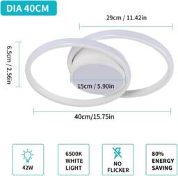 Goeco LED Ceiling Light, 42W, Modern, Round Lamp for Bedrooms, 40 cm, 6500K in White - thumbnail 2