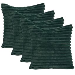 OHS 2 x Faux Fur Thick Rib Filled Cushion Covers in Green - Size: 45 cm x 45 cm