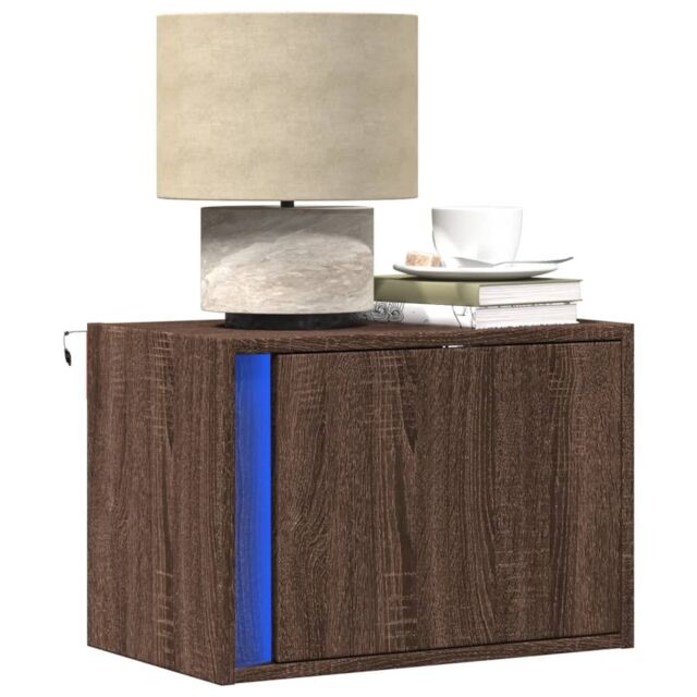 Berkfield Home Wall-mounted Bedside Cabinets with LED Lights 2 pcs Brown Oak - image 1