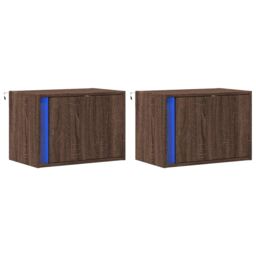 Berkfield Home Wall-mounted Bedside Cabinets with LED Lights 2 pcs Brown Oak - thumbnail 3