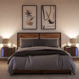 Berkfield Home Wall-mounted Bedside Cabinets with LED Lights 2 pcs Brown Oak - thumbnail 5
