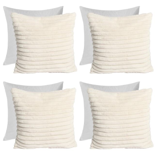 OHS 4 x Faux Fur Thick Rib Filled Cushion Covers in Natural - Size: 45 cm x 45 cm - image 1
