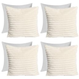 OHS 4 x Faux Fur Thick Rib Filled Cushion Covers in Natural - Size: 45 cm x 45 cm - thumbnail 1