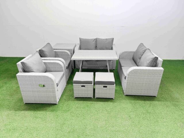 Fimous 8 Seater Rattan Garden Furniture Set Outdoor Love Sofa Sets in Light Grey - image 1