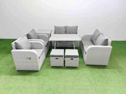 Fimous 8 Seater Rattan Garden Furniture Set Outdoor Love Sofa Sets in Light Grey - thumbnail 2