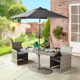 Coopers of Stortford Weatherproof PE Rattan Bistro Set with Table, Chairs & Parasol - thumbnail 1