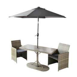 Coopers of Stortford Weatherproof PE Rattan Bistro Set with Table, Chairs & Parasol - thumbnail 3