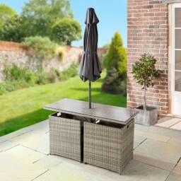 Coopers of Stortford Weatherproof PE Rattan Bistro Set with Table, Chairs & Parasol - thumbnail 2