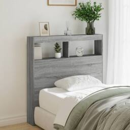 Berkfield Home Headboard Cabinet with LED Grey Sonoma 100x17x102 cm - Size: 100 x 17 x 102 cm - thumbnail 2