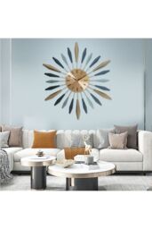 Living and Home 55cm Luxury Silent Sunburst Wall Clock Morandi Colour Statement Timepiece in Gold