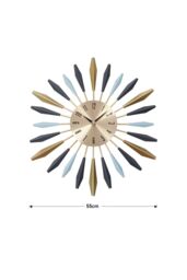 Living and Home 55cm Luxury Silent Sunburst Wall Clock Morandi Colour Statement Timepiece in Gold - thumbnail 3