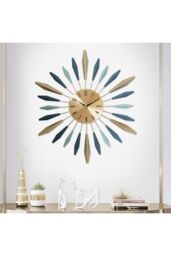 Living and Home 55cm Luxury Silent Sunburst Wall Clock Morandi Colour Statement Timepiece in Gold - thumbnail 2
