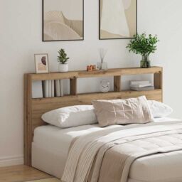Berkfield Home Headboard Cabinet with LED Artisan Oak 180x17x102 cm in Brown - Size: 180 x 17 x 102 cm - thumbnail 4