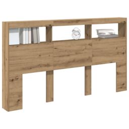 Berkfield Home Headboard Cabinet with LED Artisan Oak 180x17x102 cm in Brown - Size: 180 x 17 x 102 cm - thumbnail 5