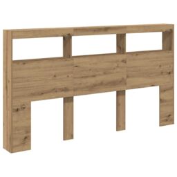 Berkfield Home Headboard Cabinet with LED Artisan Oak 180x17x102 cm in Brown - Size: 180 x 17 x 102 cm - thumbnail 6