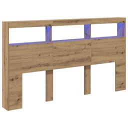 Berkfield Home Headboard Cabinet with LED Artisan Oak 180x17x102 cm in Brown - Size: 180 x 17 x 102 cm - thumbnail 3