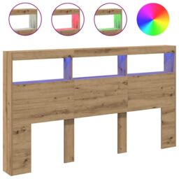 Berkfield Home Headboard Cabinet with LED Artisan Oak 180x17x102 cm in Brown - Size: 180 x 17 x 102 cm - thumbnail 2