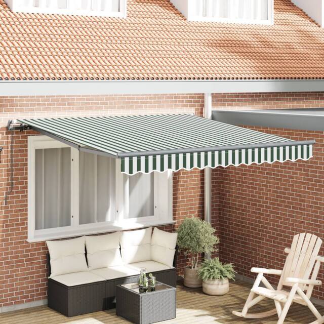 Berkfield Home Manual Retractable Awning Green & White 350x250 cm - image 1
