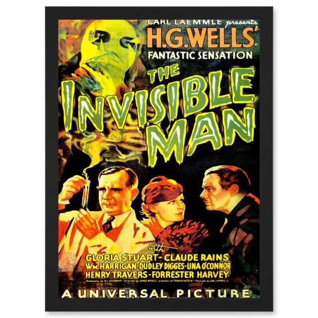 Artery8 The Invisible Man Hg Wells Classic Horror Sci Fi USA A4 Artwork Framed Wall Art Print in Black - image 1