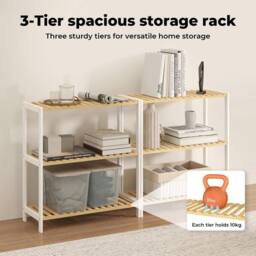 Ventryn 3-Tier Bamboo Shoe Rack Stand Adjustable Wooden Storage in Brown - thumbnail 3