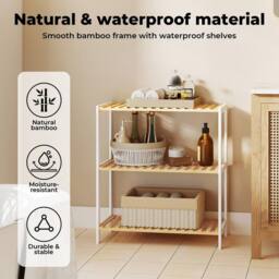 Ventryn 3-Tier Bamboo Shoe Rack Stand Adjustable Wooden Storage in Brown - thumbnail 4