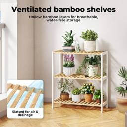 Ventryn 3-Tier Bamboo Shoe Rack Stand Adjustable Wooden Storage in Brown - thumbnail 5