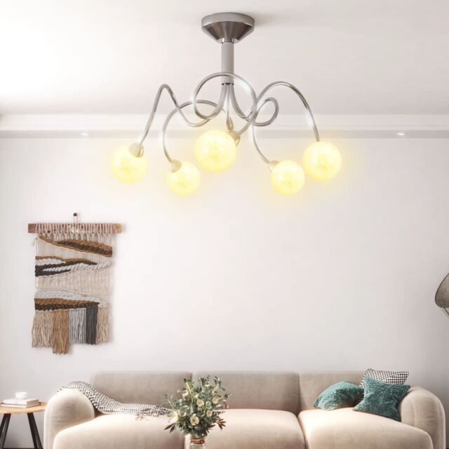 Berkfield Home Ceiling Lamp with Round Glass Shades for 5 G9 LED Lights in White - image 1