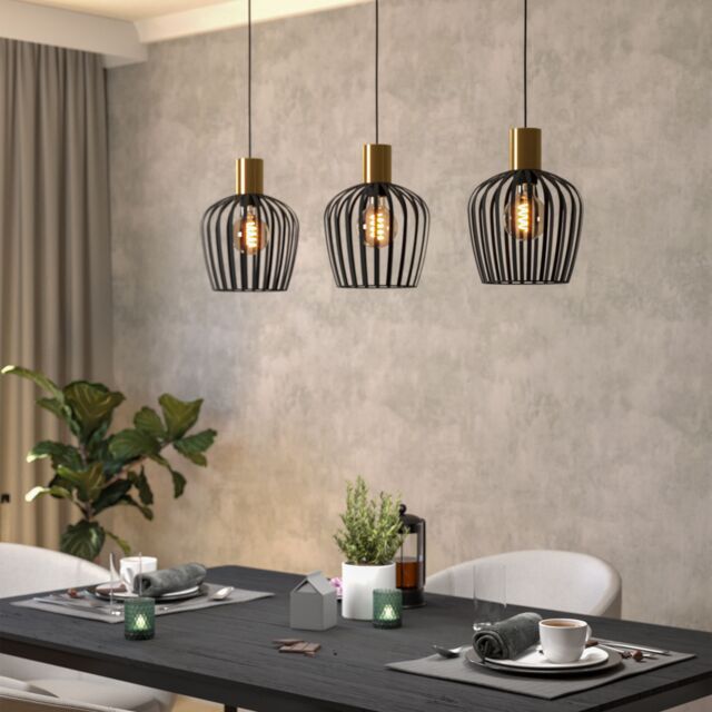 Eglo Empoli Black & Brushed Brass 3 Pendant Light WBS - image 1