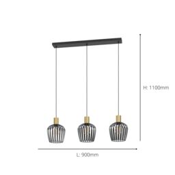 Eglo Empoli Black & Brushed Brass 3 Pendant Light WBS - thumbnail 5
