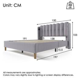 Merax Upholstered Bed with Type-C & USB Charging Ports Headboard in Grey - Size: Single - thumbnail 2