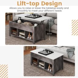 Gymax Lift Up Coffee Table Rising Center Table Accent Table With Lift Top in Grey - thumbnail 7