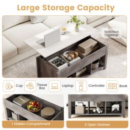 Gymax Lift Up Coffee Table Rising Center Table Accent Table With Lift Top in Grey - thumbnail 6
