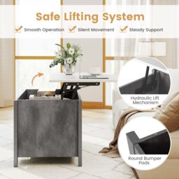 Gymax Lift Up Coffee Table Rising Center Table Accent Table With Lift Top in Grey - thumbnail 8