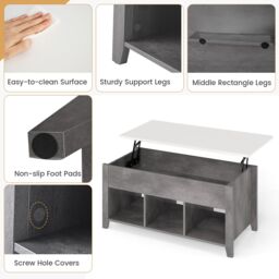 Gymax Lift Up Coffee Table Rising Center Table Accent Table With Lift Top in Grey - thumbnail 9
