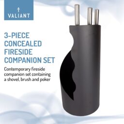 Valiant Fireside Companion Tool Set Includes Ash Brush, Coal Shovel, Log Poker & Decorative Stand in Black - thumbnail 4