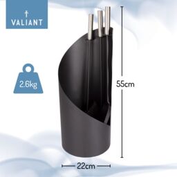 Valiant Fireside Companion Tool Set Includes Ash Brush, Coal Shovel, Log Poker & Decorative Stand in Black - thumbnail 5