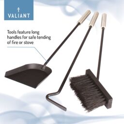 Valiant Fireside Companion Tool Set Includes Ash Brush, Coal Shovel, Log Poker & Decorative Stand in Black - thumbnail 2