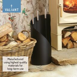 Valiant Fireside Companion Tool Set Includes Ash Brush, Coal Shovel, Log Poker & Decorative Stand in Black - thumbnail 3