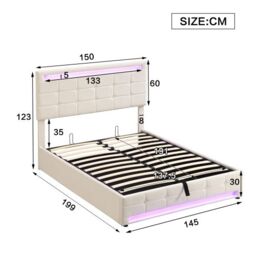 Matteo Upholstered Bed, Hydraulic Bed, Adults Teenagers 4ft6 Double Bed in Beige - thumbnail 7