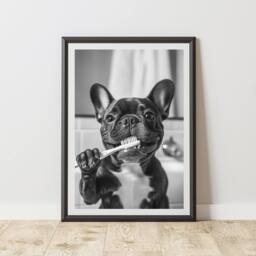 60 SECOND MAKEOVER French Bulldog Brushing Teeth Animal Print - Size: A3 - thumbnail 1