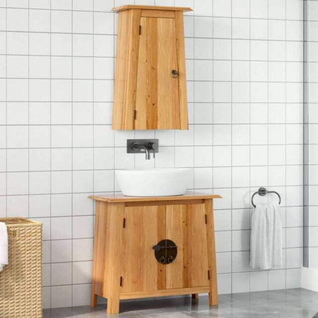 Berkfield Home 2 Piece Bathroom Furniture Set Solid Wood Pine in Brown - image 1