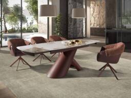 Angel Cerda Leatherette Swivel Dining Chair with Fabric Backrest in Brown - thumbnail 4
