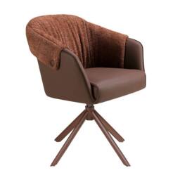 Angel Cerda Leatherette Swivel Dining Chair with Fabric Backrest in Brown