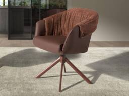 Angel Cerda Leatherette Swivel Dining Chair with Fabric Backrest in Brown - thumbnail 3