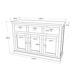 Cabinet Bits Salerno Light Wood 3 Drawer 3 Door Sideboard Chrome Knob in Light Brown - thumbnail 6