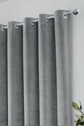 Enhanced Living Velvet, Supersoft, 100% Blackout, Thermal Pair of Curtains with Eyelet Top - Grey - Size: 168 cm width x 137 cm drop - thumbnail 2