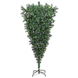 Berkfield Home Upside-down Artificial Pre-lit Christmas Tree with Ball Set in Green - thumbnail 3