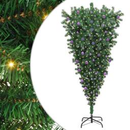 Berkfield Home Upside-down Artificial Pre-lit Christmas Tree with Ball Set in Green - thumbnail 2